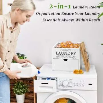 Wood Dryer Sheet Holder with Lid for Organized Laundry Room