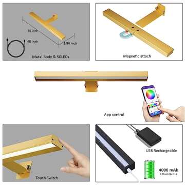MIOBLUE LED Picture Light with App Control, 16in Battery Painting Light Display Lamp with APP Music Sync Multi Dynamic Modes Dartboard Light, Timer Artwork Light for Frame Portrait