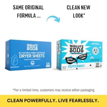 Molly's Suds Fabric Softener Dryer Sheets for Sensitive Skin | Plant-Based Static Reducer, Plastic-F...