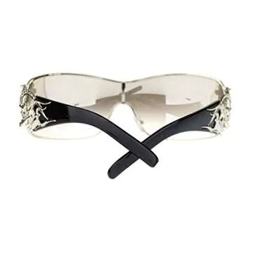 Womens Coy Metal Jewel Designer Fashion Shield Wrap Sunglasses Black - Mirror