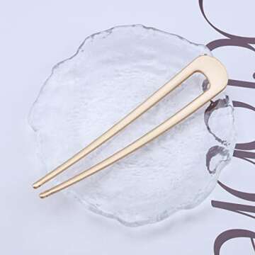 Iaceble Metal U Shape Hairpin Gold Hair Fork Barrette Metal Hair Stick Pin Minimalist Hair Pin Decor...