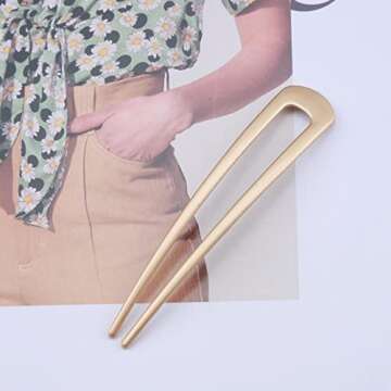 Iaceble Metal U Shape Hairpin Gold Hair Fork Barrette Metal Hair Stick Pin Minimalist Hair Pin Decorative Hair Accessories for Women and Girl Headdress (Gold) (Gold)