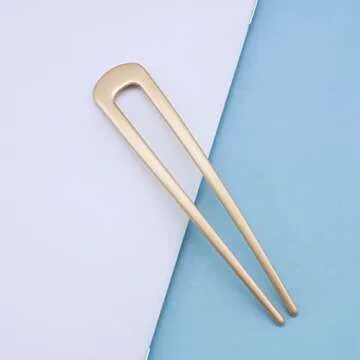Iaceble Metal U Shape Hairpin Gold Hair Fork Barrette Metal Hair Stick Pin Minimalist Hair Pin Decorative Hair Accessories for Women and Girl Headdress (Gold) (Gold)