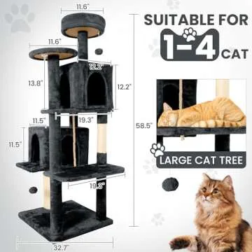 TSCOMON 58.5inch Large Cat Tree Tower Condo for Indoor Cats, Soft Plush Multi-Level Climbing Tree Ca...