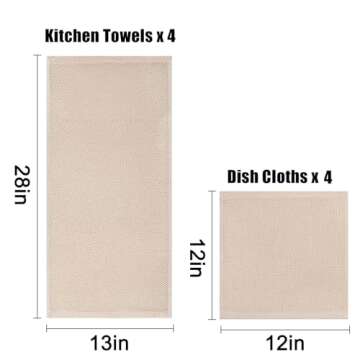 Homaxy 100% Cotton Kitchen Towels and Dishcloths Set, 12 x 12 Inches and 13 x 28 Inches, Set of 8 Bulk Kitchen Towels Set, Ultra Soft Absorbent Dish Towels for Washing Dishes, Beige