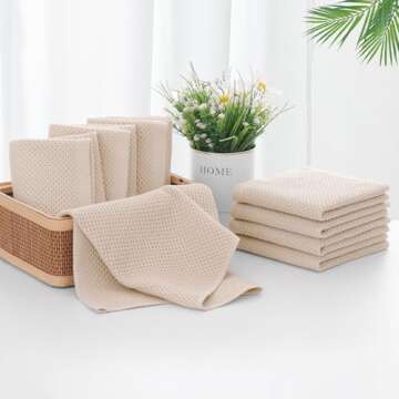 Homaxy 100% Cotton Kitchen Towels and Dishcloths Set, 12 x 12 Inches and 13 x 28 Inches, Set of 8 Bulk Kitchen Towels Set, Ultra Soft Absorbent Dish Towels for Washing Dishes, Beige