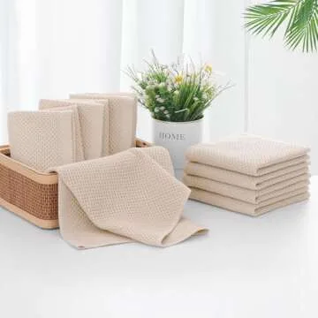 Homaxy 100% Cotton Kitchen Towels and Dishcloths Set, 12 x 12 Inches and 13 x 28 Inches, Set of 8 Bulk Kitchen Towels Set, Ultra Soft Absorbent Dish Towels for Washing Dishes, Beige