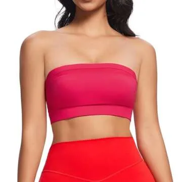 Aoxjox Women's Workout Strapless Bandeau Bra Mesh Sports Bras Training Fitness Running Yoga Crop Tan...