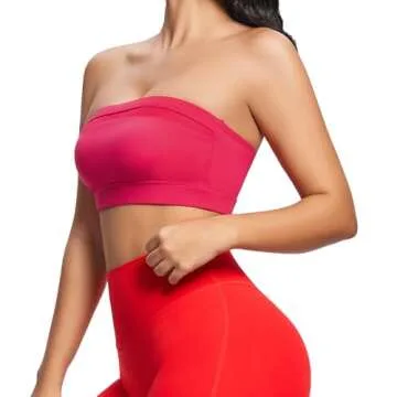 Aoxjox Women's Workout Strapless Bandeau Bra Mesh Sports Bras Training Fitness Running Yoga Crop Tank Top (Love Potion, Medium)