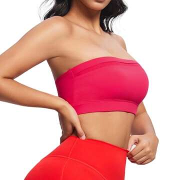 Aoxjox Women's Workout Strapless Bandeau Bra Mesh Sports Bras Training Fitness Running Yoga Crop Tank Top (Love Potion, Medium)