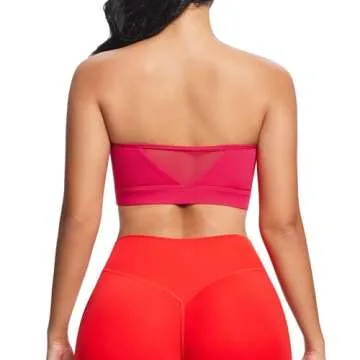 Aoxjox Women's Workout Strapless Bandeau Bra Mesh Sports Bras Training Fitness Running Yoga Crop Tank Top (Love Potion, Medium)