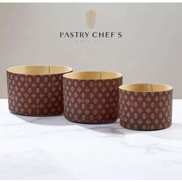 Deluxe Heavy Corrugated Gold and Brown Design Paper Large Panettone Paper Molds - 7.3''x 4.25'' - 6 Pieces