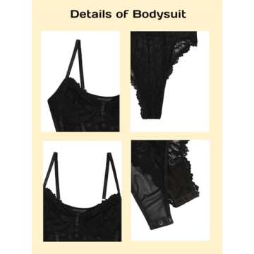 Milumia Women's Sexy Floral Lace Sheer Mesh Corset Bodysuit Spaghetti Strap Cami Tops Going Out