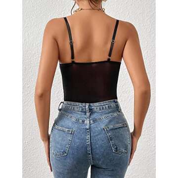 Milumia Women's Sexy Floral Lace Sheer Mesh Corset Bodysuit Spaghetti Strap Cami Tops Going Out
