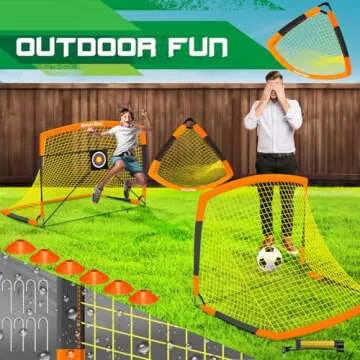 Dimples Excel Portable Soccer Goal Set (7x5FT/5x3.6FT/4x3FT/3x2.2FT) - 8/10mm Fiberglass Frame with 420D Oxford Net, Weatherproof Backyard/Beach Training Gear for Youth & Adults