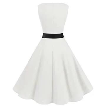 Gardenwed Women's Vintage Wedding Cocktail Party Sleeveless 1950s Retro Rockabilly Flared Formal Swing Dresses White XL