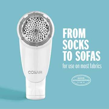 Conair Fabric Shaver and Lint Remover, Rechargeable Portable Fabric Shaver, White
