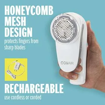 Conair Fabric Shaver and Lint Remover, Rechargeable Portable Fabric Shaver, White