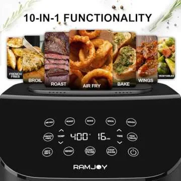 RAMJOY 6.8 Quart Air Fryer, 10-in-1 Functions, Nonstick