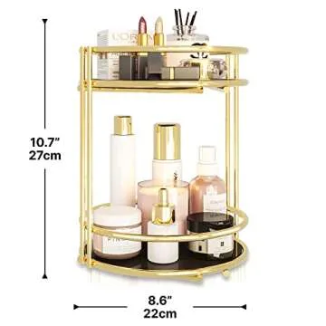 BENOLDY, 2 Tier Gold Metal Countertop Organizer - Multipurpose Storage Stand for Bathroom, Vanity Makeup Tray and Kitchen Spice Rack