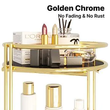 BENOLDY, 2 Tier Gold Metal Countertop Organizer - Multipurpose Storage Stand for Bathroom, Vanity Makeup Tray and Kitchen Spice Rack