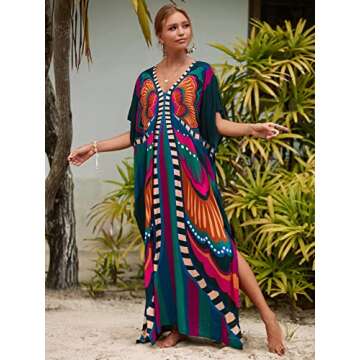 LOUSEA Butterfly Print Kaftan Beach Cover Up for Women