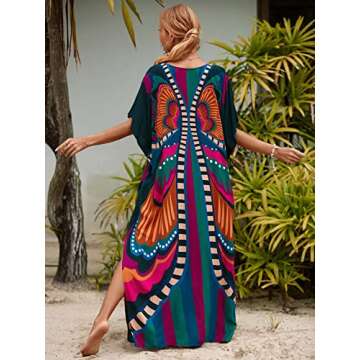 LOUSEA Butterfly Print Kaftan Beach Cover Up for Women