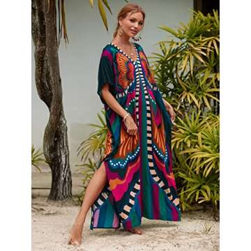 LOUSEA Butterfly Print Kaftan Beach Cover Up for Women
