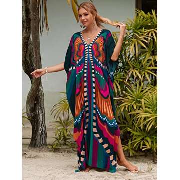 LOUSEA Butterfly Print Kaftan Beach Cover Up for Women