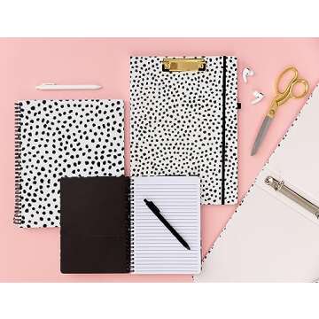Steel Mill & Co Cute Large Spiral Notebook College Ruled, 11" x 9.5" with Durable Hardcover and 160 Lined Pages, Black Dots