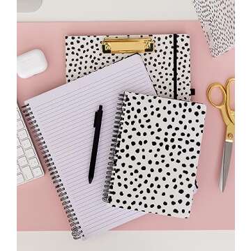Steel Mill & Co Cute Large Spiral Notebook College Ruled, 11" x 9.5" with Durable Hardcover and 160 Lined Pages, Black Dots