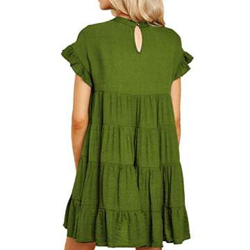 MIHOLL Women's Casual Summer Ruffle Babydoll Loose Mini Dress (Small, Army Green)