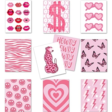 10-Piece Preppy Pink Wall Art for Teen Girls Room Decor
