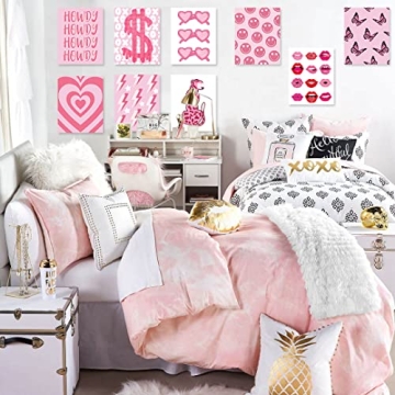 10-Piece Preppy Pink Wall Art for Teen Girls Room Decor