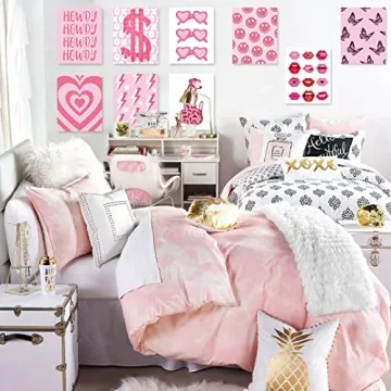 10-Piece Preppy Pink Wall Art for Teen Girls Room Decor
