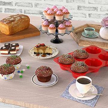 SILIVO Jumbo Muffin Pans Nonstick 6 Cup(2 Pack) - 3.5 inch Large Muffin Pan - Silicone Large Cupake ...