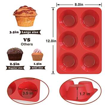 SILIVO Jumbo Muffin Pans Nonstick 6 Cup(2 Pack) - 3.5 inch Large Muffin Pan - Silicone Large Cupake Pans for Homemade Muffin and Cupcake