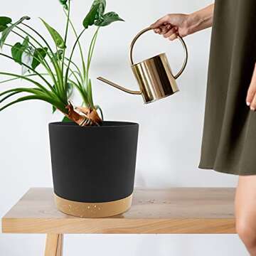 QCQHDU 8 inch Plant Pot, 2 Pack Planters for Indoor Plants with Drainage Holes & Saucer, Outdoor Flower Pots Home Garden Modern Decor