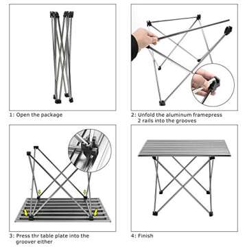 HITORHIKE Camping Tables with Aluminum Table Top Ultralight Durable Camp Table with Carry Bag for Indoor, Outdoor, Backpacking, Beach, Hiking, Travel, Fishing. (Frost Gray, Small)