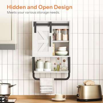 HOOBRO Bathroom Wall Cabinet, Farmhouse Medicine Cabinet with Sliding Barn Door, Adjustable Shelf and Towel Bar, Wall Mounted Storage Cabinet Over The Toilet for Bathroom, Kitchen, Bedroom, White