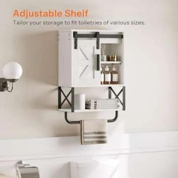 HOOBRO Bathroom Wall Cabinet, Farmhouse Medicine Cabinet with Sliding Barn Door, Adjustable Shelf and Towel Bar, Wall Mounted Storage Cabinet Over The Toilet for Bathroom, Kitchen, Bedroom, White