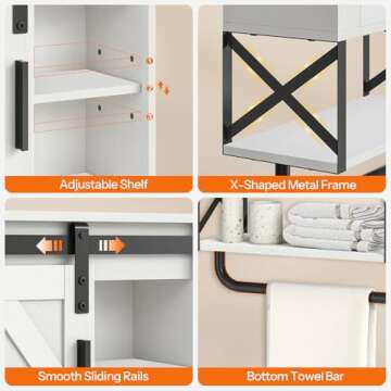 HOOBRO Bathroom Wall Cabinet, Farmhouse Medicine Cabinet with Sliding Barn Door, Adjustable Shelf and Towel Bar, Wall Mounted Storage Cabinet Over The Toilet for Bathroom, Kitchen, Bedroom, White