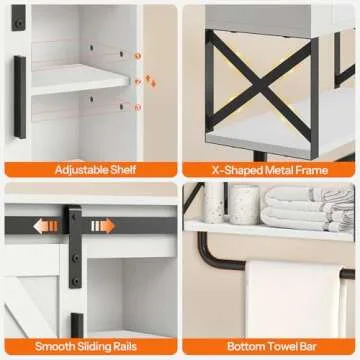 HOOBRO Bathroom Wall Cabinet, Farmhouse Medicine Cabinet with Sliding Barn Door, Adjustable Shelf and Towel Bar, Wall Mounted Storage Cabinet Over The Toilet for Bathroom, Kitchen, Bedroom, White