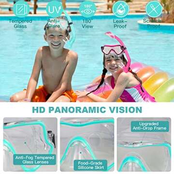 AosDero Kids Snorkeling Set Adjustable Swimming Kids Flippers+Panoramic Snorkel Mask+ Dry Snorkel Tu...
