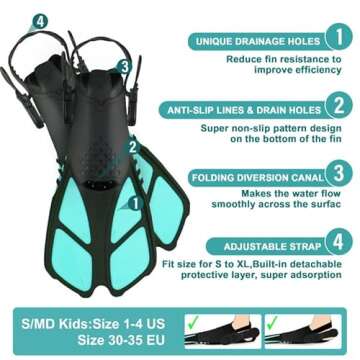 AosDero Kids Snorkeling Set Adjustable Swimming Kids Flippers+Panoramic Snorkel Mask+ Dry Snorkel Tube+ Travel Bags Suitable Snorkeling Gear for Kids,Juniors,Age 5-14