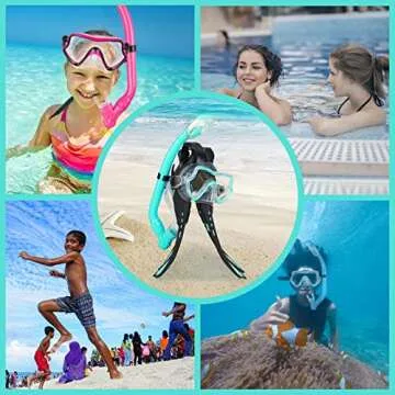 AosDero Kids Snorkeling Set Adjustable Swimming Kids Flippers+Panoramic Snorkel Mask+ Dry Snorkel Tube+ Travel Bags Suitable Snorkeling Gear for Kids,Juniors,Age 5-14