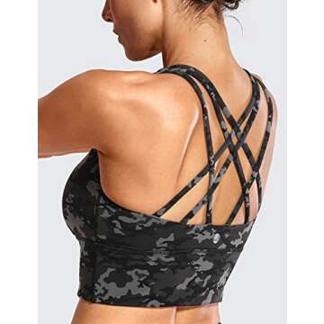 CRZ YOGA Women's Strappy Longline Sports Bras - Wirefree Padded Medium Impact Workout Crop Tank Top Camo Multi one Small