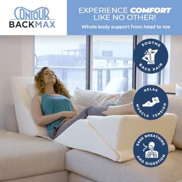 Contour BackMax Bed Wedge Lumbar Support System - Multi-Positional Back, Leg & Knee Elevation Pillow...