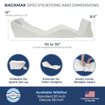 Contour BackMax Bed Wedge Lumbar Support System - Multi-Positional Back, Leg & Knee Elevation Pillows for Sleep & Recovery with Orthopedic Zero Gravity Weightless Comfort - Bonus Half Roll Neck Pillow