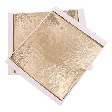 Imitation Gold Foil Sheets - KINNO Champagne Gold Leaf Paper 100 Sheets 5.1 by 5.3 Inches for Paintings, Handcrafts, Picture Frames, Sculpture, Furniture, Arts Decoration, Gilding, Nails, and Wall